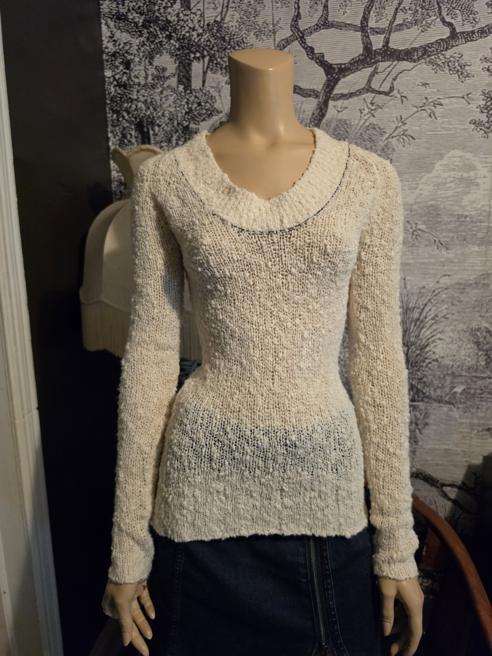 BKE Cream Textured Knit Wool Blend Scoop Neck Sweater M